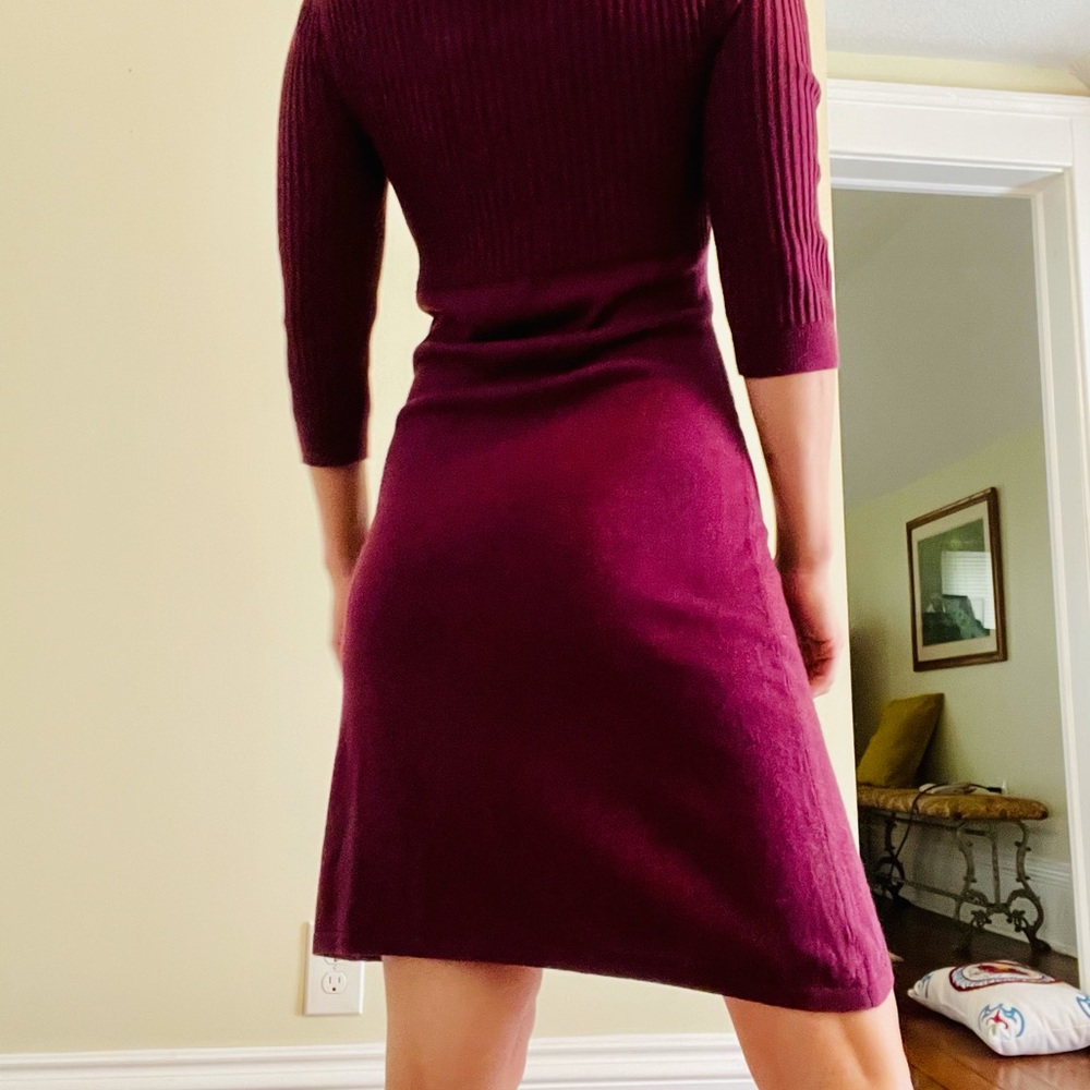 Maroon/magenta fitted knit sweater dress